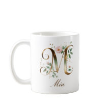 Caneca com Monograma de Letra M Floral em Ouro Ele