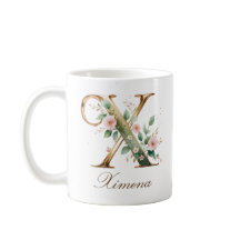 Caneca com Monograma de Letra X Floral em Ouro Ele
