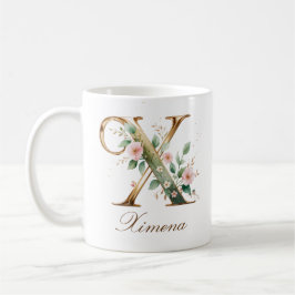 Café Caneca com Monograma de Letra X Floral em Ouro Ele