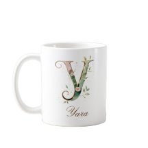 Caneca com Monograma de Letra Y Floral em Ouro Ele