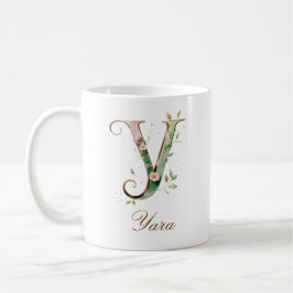 Café Caneca com Monograma de Letra Y Floral em Ouro Ele