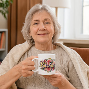 Café Caneca com Nome Floral Barbara – Flores de Peônia