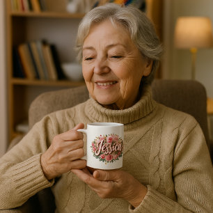 Café Caneca com Nome Jessica Floral – Flores de Peônia
