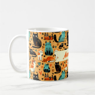 Café Caneca com Nome Personalizado de Amante de Gatos, 