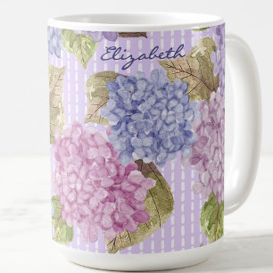 Café Caneca com Nome Personalizado Flores de Hortênsia