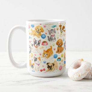 Café Caneca com Padrão de Animais de Estimação Divertid