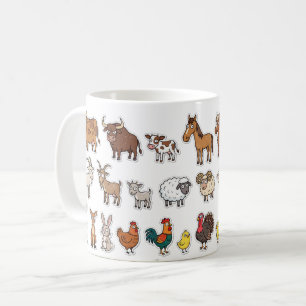 Café Caneca com Padrão de Animais de Fazenda Fofos
