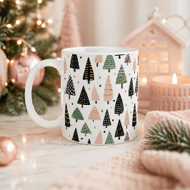 Café Caneca com Padrão de Árvore de Natal Rosa Moderna