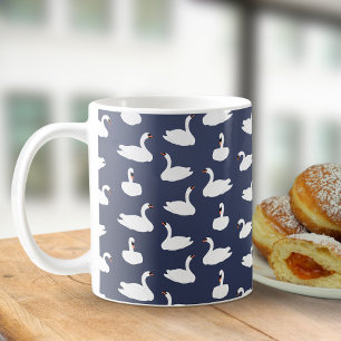 Café Caneca com padrão de cisnes azuis moderno e elegan