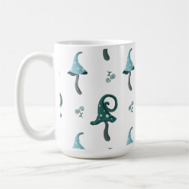 Café Caneca com Padrão de Cogumelo Azul Caprichoso