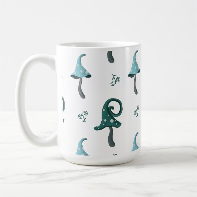 Café Caneca com Padrão de Cogumelo Azul Caprichoso (Esquerda)