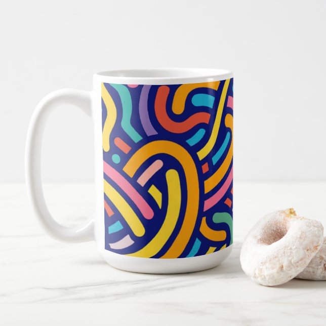 Café Caneca com Padrão de Cores Alegres (Com Donut)