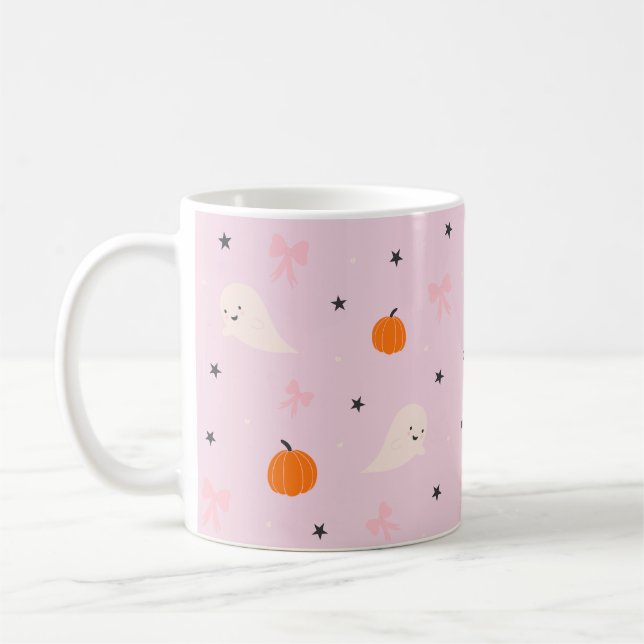 Café Caneca com padrão de fantasma cor-de-rosa fofo de  (Esquerda)