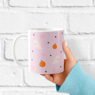 Café Caneca com padrão de fantasma cor-de-rosa fofo de