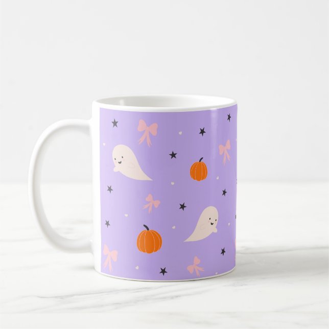 Café Caneca com padrão de fantasma roxo fofo de Hallowe (Esquerda)