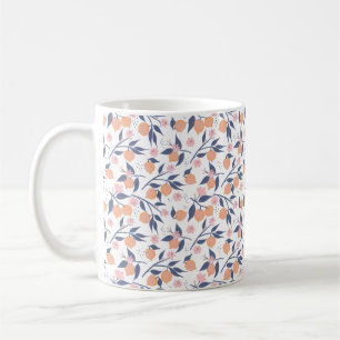 Café Caneca com padrão de folhas laranja cítricas e azu