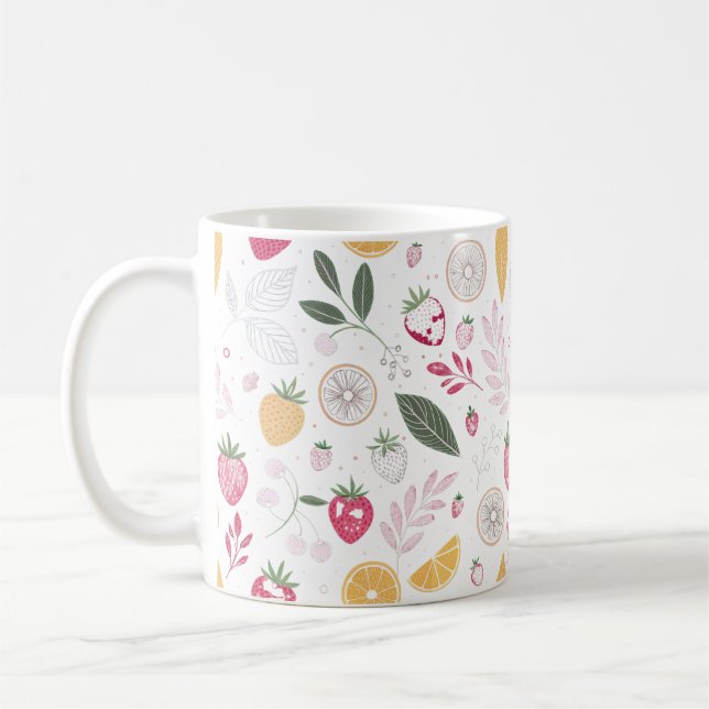 Café Caneca com padrão de frutas cítricas e morango (Esquerda)