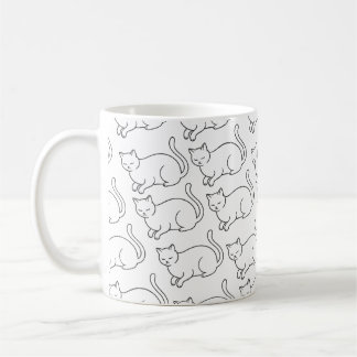 Café Caneca com Padrão de Gato Sonolento Minimalista |