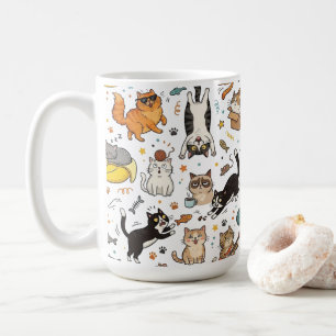 Café Caneca com Padrão de Gatos Engraçados para Amantes