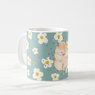 Café Caneca com Padrão de Hamster Fofo e Margaridas – C