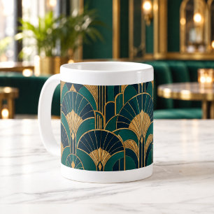 Café Caneca com padrão de leque Art Deco esmeralda