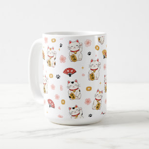 Café Caneca com Padrão de Maneki Neko Fofo Gato Sortu
