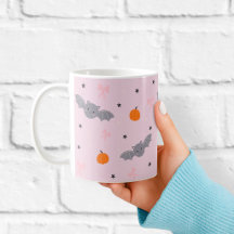 Caneca com Padrão de Morcego Cor-de-Rosa de Hallow