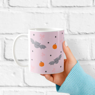 Café Caneca com Padrão de Morcego Cor-de-Rosa de Hallow
