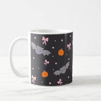 Café Caneca com Padrão de Morcego Preto de Halloween Fo
