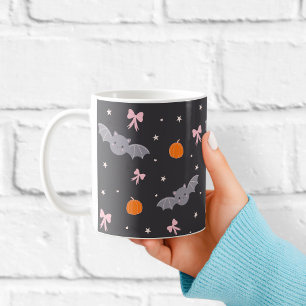 Café Caneca com Padrão de Morcego Preto de Halloween Fo