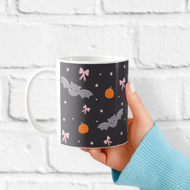 Café Caneca com Padrão de Morcego Preto de Halloween Fo (Criador carregado)