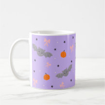 Caneca com padrão de morcego roxo de Halloween fof