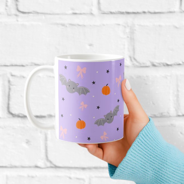 Café Caneca com padrão de morcego roxo de Halloween fof (Criador carregado)