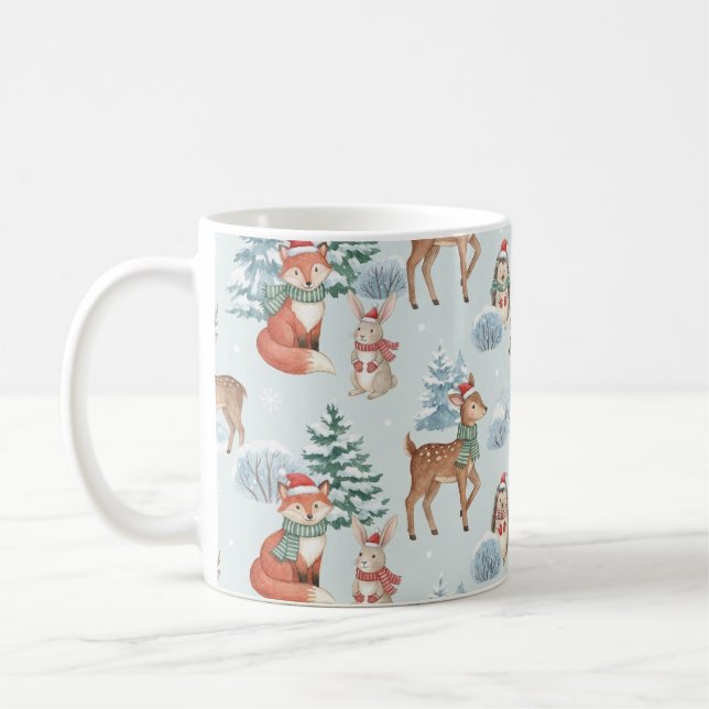 Café Caneca com padrão de Natal de Animais da Floresta  (Esquerda)