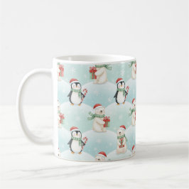Café Caneca com Padrão de Natal de Ursos Polares e Ping
