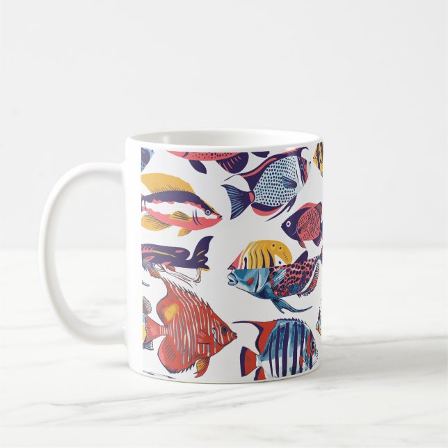 Café Caneca com Padrão de Peixes Exóticos | Presente pa (Esquerda)