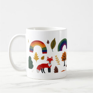 Café Caneca com Padrão de Raposa de Tricô e Floresta de