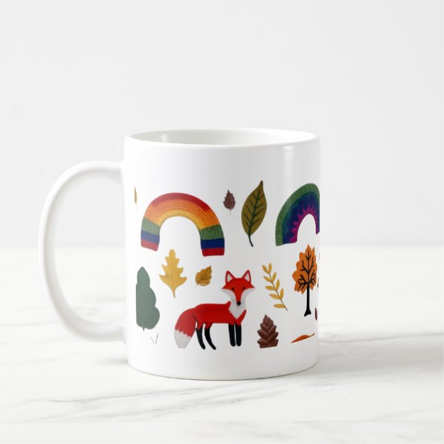 Café Caneca com Padrão de Raposa de Tricô e Floresta de (Esquerda)
