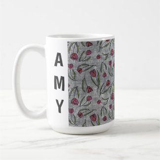 Café Caneca com padrão de tulipa em linho francês rústi