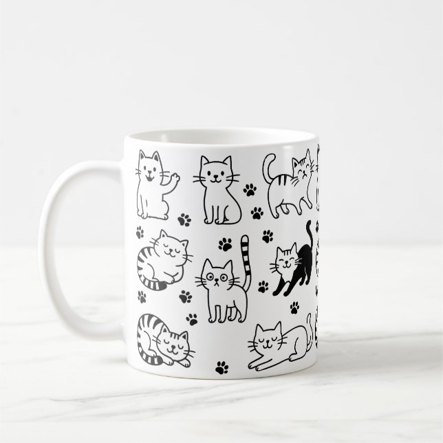 Café Caneca com padrão engraçado de gato preto e branco (Esquerda)