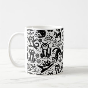 Café Caneca com padrão engraçado de gato preto e branco