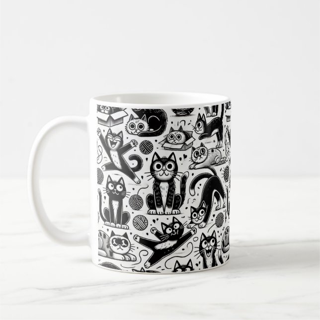 Café Caneca com padrão engraçado de gato preto e branco (Esquerda)