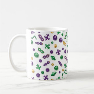 Café Caneca com Padrão Festivo de Mardi Gras