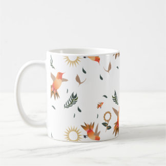 Café Caneca com Padrão Floral de Beija-flor de Outono