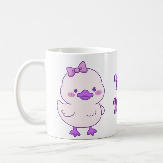 Café Caneca com Patinho Bebê Fofo Kawaii com Laço de Ca (Esquerda)