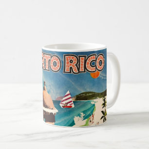 Café Caneca com Poster de Viagem Antigo de Porto Rico