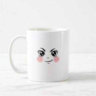Café Caneca com rosto de anime fofo minimalista