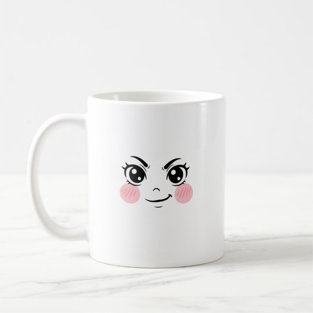 Café Caneca com rosto de anime fofo minimalista (Esquerda)