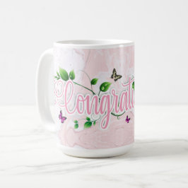 Café Caneca com texto de congratulações em floral rosa