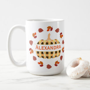 Café Caneca Combo de Abóbora Xadrez e Folhas de Outono